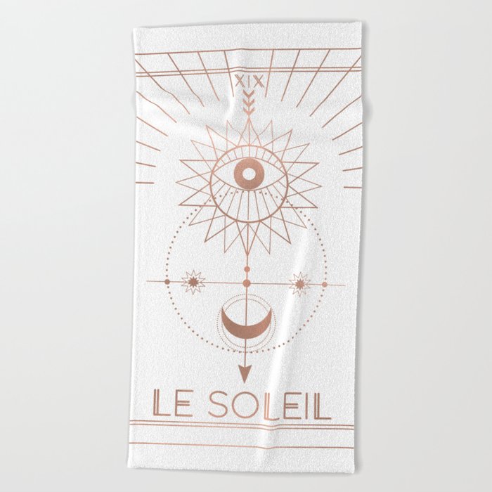 Le Soleil or The Sun Tarot White Edition Beach Towel