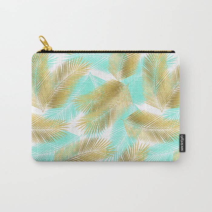 Gold & Turquoise Tropical Palm Leaves Carry-All Pouch
