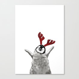 Reindeer Baby Penguin Canvas Print | Illustration, Baby, Cute, Penguin, Pop Art, Black And White, Acrylic, Oil, Emperor, Christmas 
