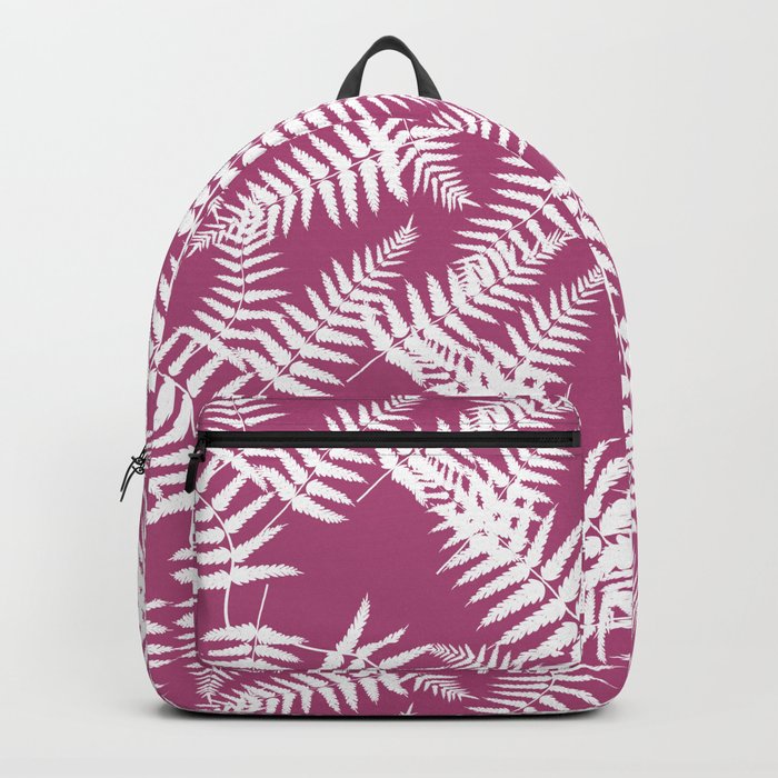 Magenta And White Fern Leaf Pattern Backpack