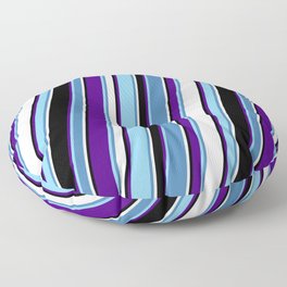 [ Thumbnail: Colorful Indigo, Sky Blue, Blue, Mint Cream, and Black Colored Lines Pattern Floor Pillow ]