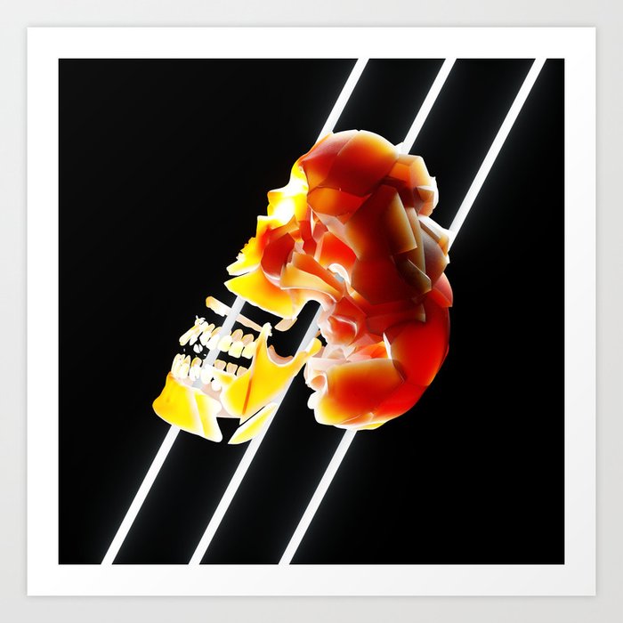 Abstract Orange Glowing Human Skull Rock Art Print