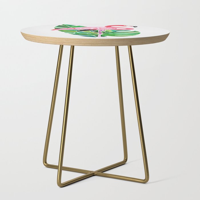 Flamingo and Tropical Leaves Side Table