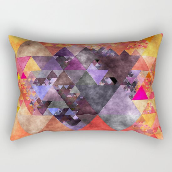 Abstract fire red yellow blue Triangle pattern- Watercolor Illustration Rectangular Pillow