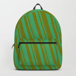 [ Thumbnail: Sea Green & Green Colored Striped/Lined Pattern Backpack ]