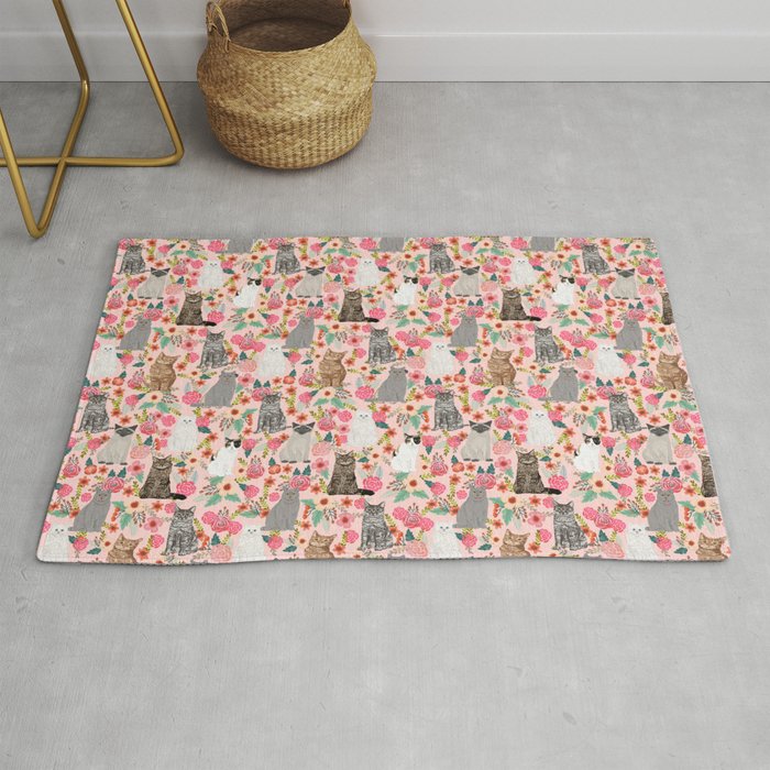 Cat Flowers cute spring summer garden cat lady pattern gift for cat person cat breed pet portraits  Rug