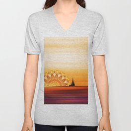 Sunset Sail - Warm Sunset Beach Art V Neck T Shirt