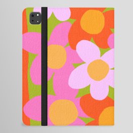 Cheerful Spring Flowers 70’s Retro Green on Red iPad Folio Case