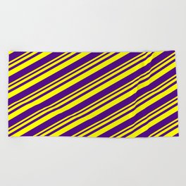 [ Thumbnail: Yellow and Indigo Colored Lines/Stripes Pattern Beach Towel ]