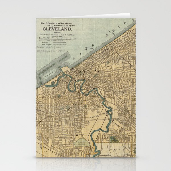 Vintage Map of Cleveland OH (1894) Stationery Cards