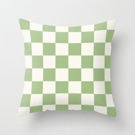 Checkerboard Check Checkered Pattern in Light Sage Green and Cream Throw Pillow