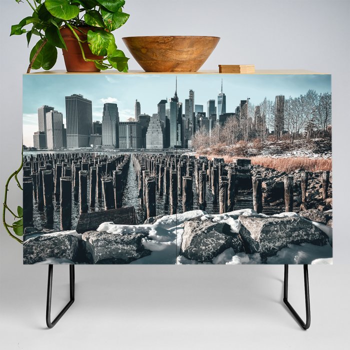 New York City Manhattan skyline during winter Credenza