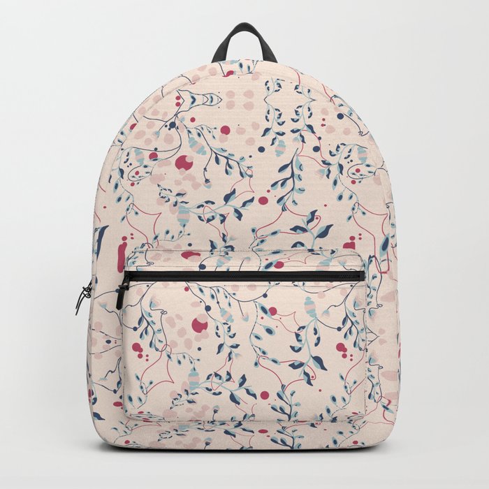 Botanical spring pattern with red dots Backpack