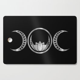 Silver triple moon fertility symbol with moons lotus and vines Cutting Board