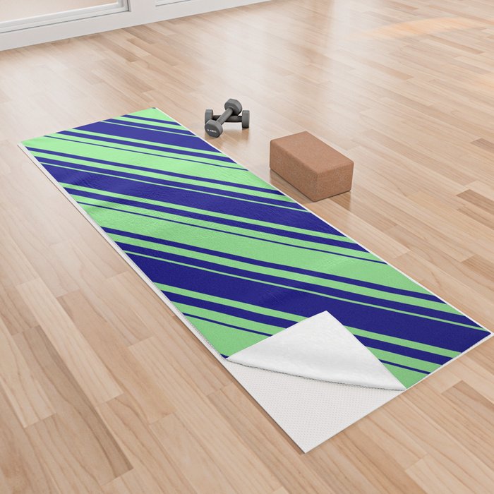 Blue & Light Green Colored Lines Pattern Yoga Towel