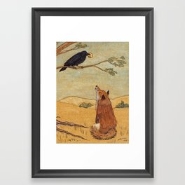 Fox and Crow, Aesop's Fable Illustration in the style of Arthur Rackham and Howard Pyle Framed Art Print
