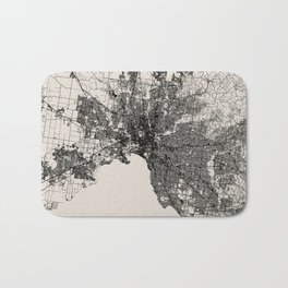 Australia, Melbourne - Black and White Illustrated Map Bath Mat