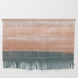 Desert Dream Waves_ Teal Green & perfectly pale Pink_ brush strokes abstract painting Wall Hanging