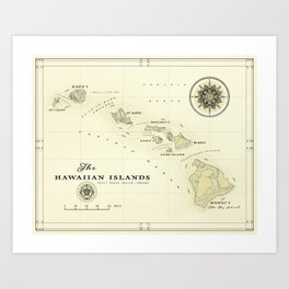 Hawaiian Islands [vintage inspired] map print Art Print