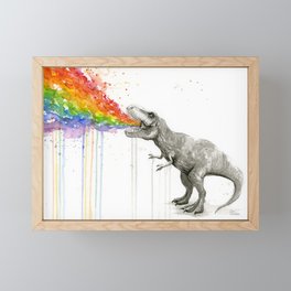 T-Rex Dinosaur Rainbow Puke Taste the Rainbow Watercolor Framed Mini Art Print