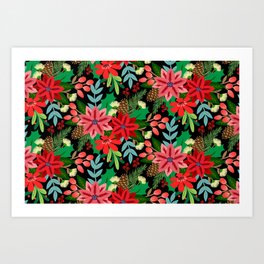 Christmas poinsettia floral pattern Art Print