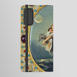 The Guardian Angel in flight over twilight in the city bejeweled portrait painting Android Wallet Case