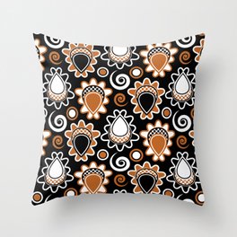 Mid Century Modern Retro Paisley Pattern // Terracotta - Potters Clay, Black and White Throw Pillow