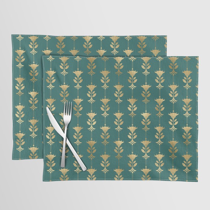 Teal and Gold Vintage Art Deco Damask Pattern Placemat