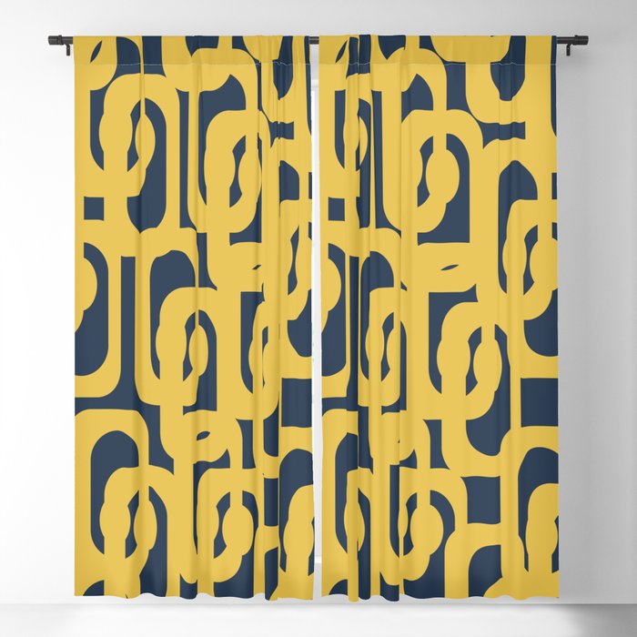 Mustard Yellow and Navy Blue Mid-Century Modern Loop Pattern Blackout Curtain