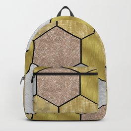 Golden honeycomb on black geometric Backpack | Illustration, Honeycomb, Graphicdesign, Abstract, Acrylic, Beehivepattern, Digital, Print, Rosegold, Marble 