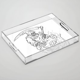 The Grim Reaper Rolling the Dice Drawing Black and White Acrylic Tray