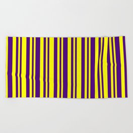 [ Thumbnail: Indigo and Yellow Colored Lines/Stripes Pattern Beach Towel ]