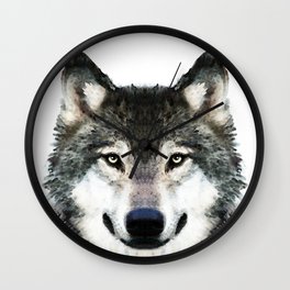 Timber Gray Wolf Art Full Face by Sharon Cummings Wall Clock