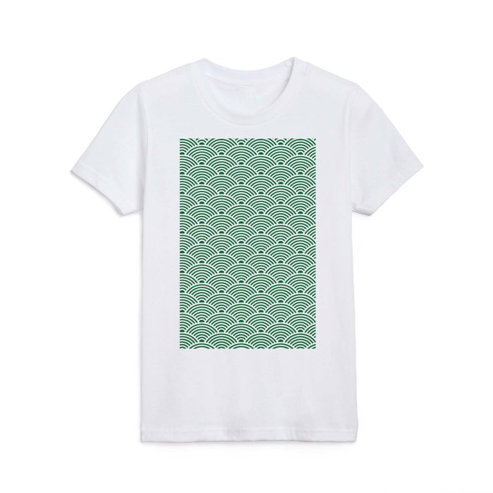 Japanese Waves (White & Olive Pattern) Kids T Shirt
