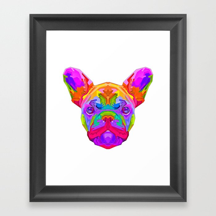 colorful french bulldog pop art style illustration Pet Dog Framed Art Print