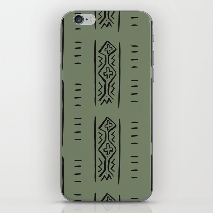 Mud Cloth Mercy Olive Green and Black Pattern iPhone Skin