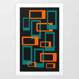 Mid Century Modern Layered Rectangles - Orange and Teal Art Print