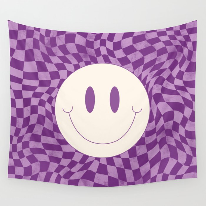 Warp checked smiley in purple Wall Tapestry