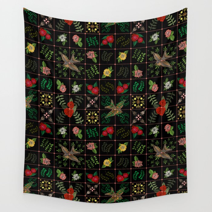 Swallows in a Spanish Rose Garden Wall Tapestry