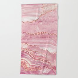 Pink Glamour Marble Agate  Beach Towel