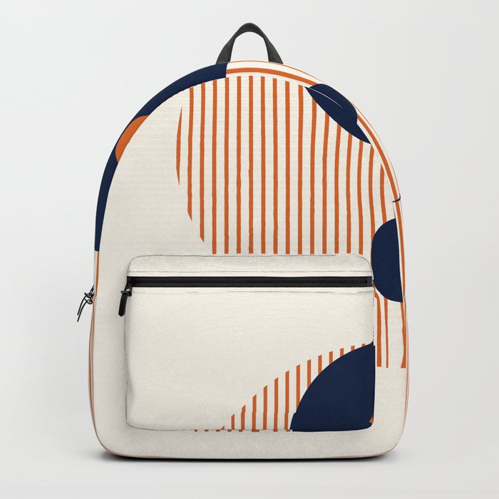 Geometric Lines Ying and Yang XII in Navy Blue Orange Backpack
