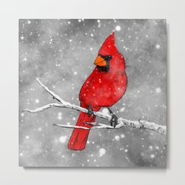Cardinal in the Snow Metal Print