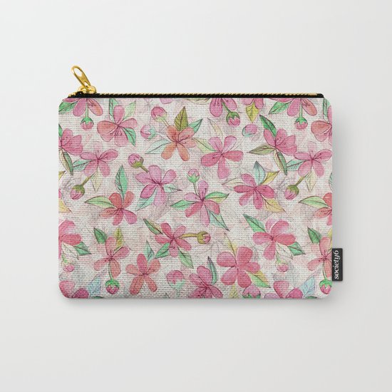 Pink Painted Blossom Pattern Carry-All Pouch