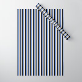 [ Thumbnail: Cornflower Blue, Tan & Black Colored Lines Pattern Wrapping Paper ]
