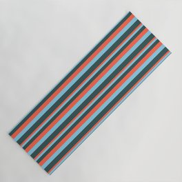 [ Thumbnail: Red, Sky Blue, and Dark Slate Gray Colored Pattern of Stripes Yoga Mat ]