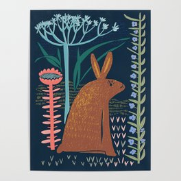 Block print bunny Poster