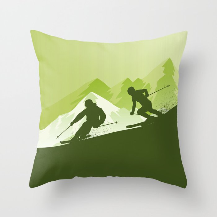 Best Skiing Design Ever • Winter Sport • Green Throw Pillow