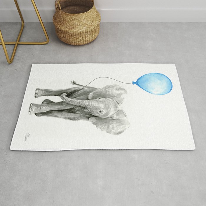 Baby Animal Elephant Watercolor Blue, Baby Rugs For Nursery Room
