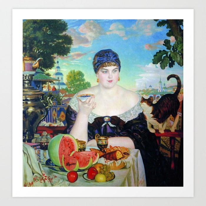 “The Merchant’s Wife at Tea” by Boris Kustodiev (1918) Art Print