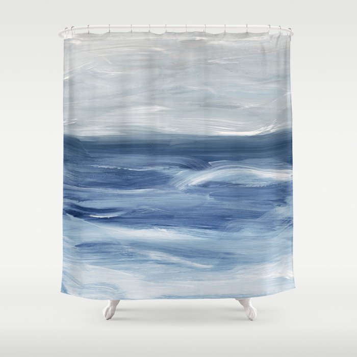 Ocean Waves Abstract Landscape - Navy Blue & Gray Shower Curtain